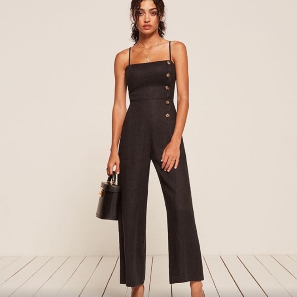 Reformation Tortuga Black Linen Jumpsuit Sz 2 EUC